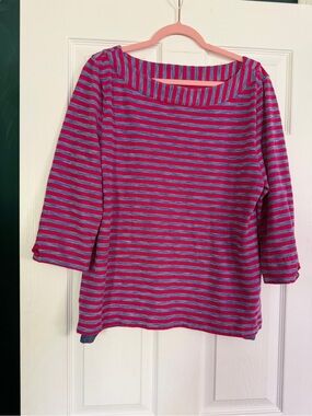 Talbots Pink and Blue Striped Boatneck Top